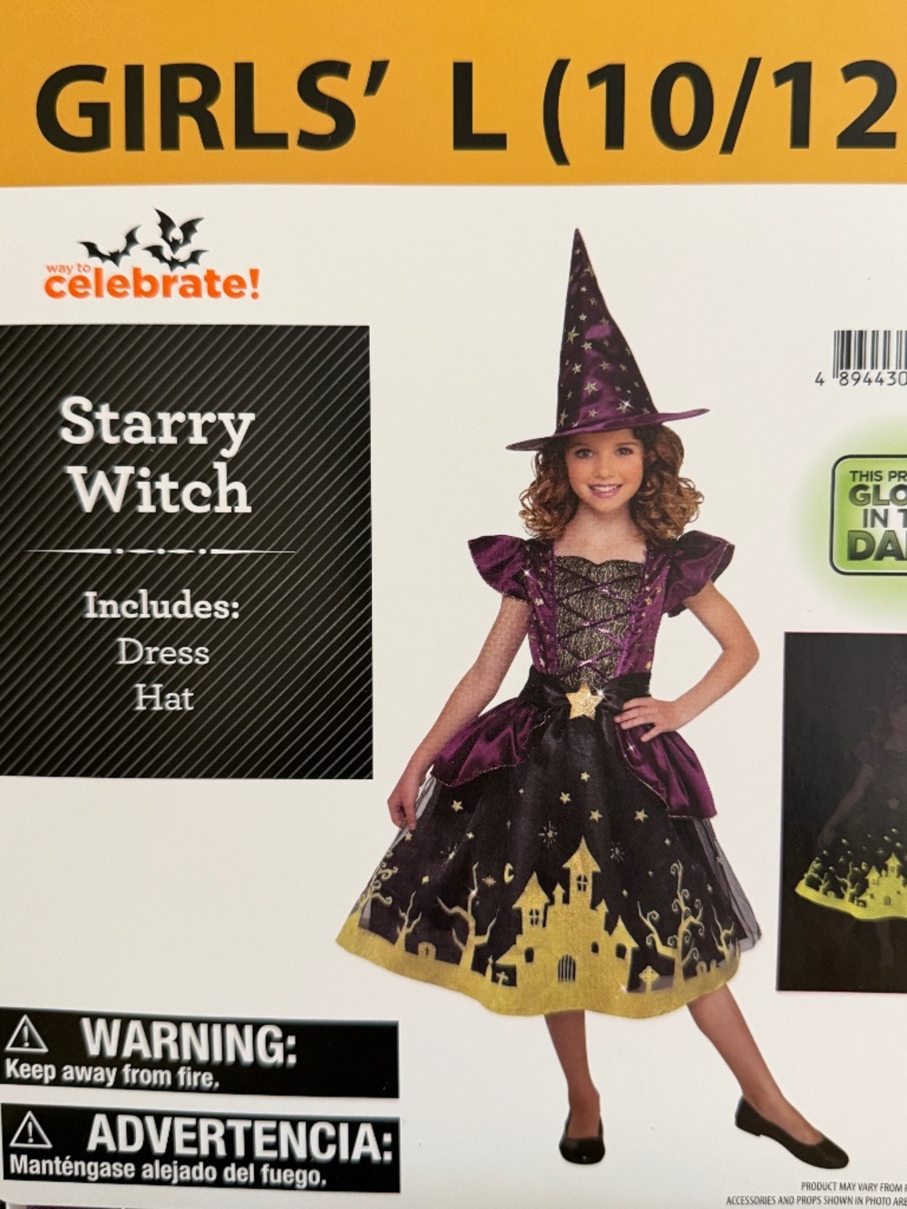 NWT Witch Costume and Witch Hat Starry Witch Costume Size Large 10/12